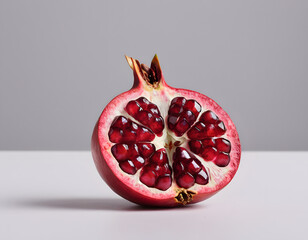 A red pomegranate cracked open showing the seeds inside, isolated on clean background, sharp detail