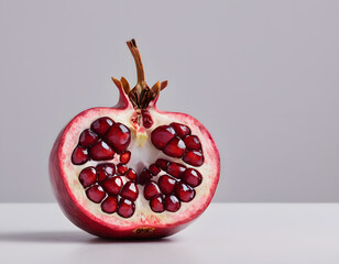 A red pomegranate cracked open showing the seeds inside, isolated on clean background, sharp detail