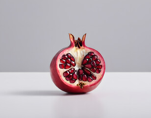 A red pomegranate cracked open showing the seeds inside, isolated on clean background, sharp detail