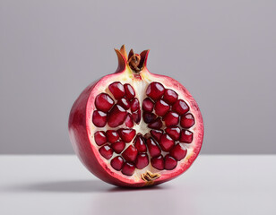 A red pomegranate cracked open showing the seeds inside, isolated on clean background, sharp detail