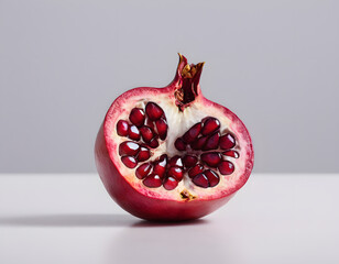 A red pomegranate cracked open showing the seeds inside, isolated on clean background, sharp detail