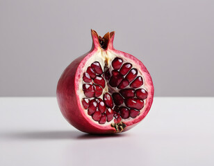 A red pomegranate cracked open showing the seeds inside, isolated on clean background, sharp detail
