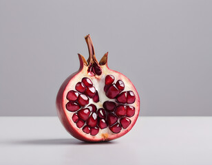 A red pomegranate cracked open showing the seeds inside, isolated on clean background, sharp detail