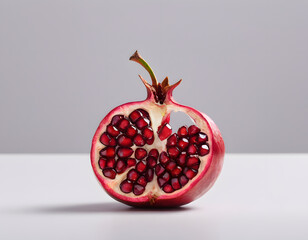 A red pomegranate cracked open showing the seeds inside, isolated on clean background, sharp detail