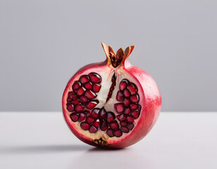 A red pomegranate cracked open showing the seeds inside, isolated on clean background, sharp detail