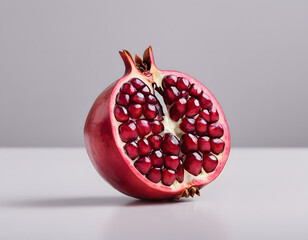 A red pomegranate cracked open showing the seeds inside, isolated on clean background, sharp detail