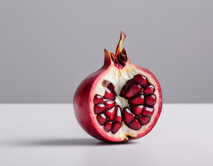 A red pomegranate cracked open showing the seeds inside, isolated on clean background, sharp detail
