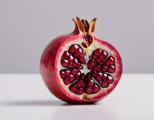A red pomegranate cracked open showing the seeds inside, isolated on clean background, sharp detail