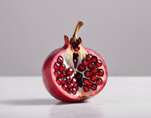 A red pomegranate cracked open showing the seeds inside, isolated on clean background, sharp detail