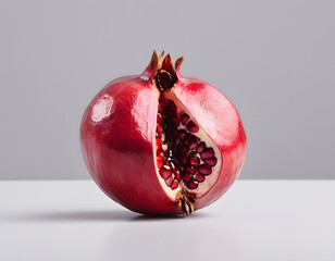A red pomegranate cracked open showing the seeds inside, isolated on clean background, sharp detail
