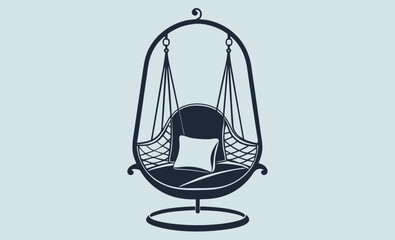 Swing chair silhouette, hanging seat vector, garden furniture icon, relaxing swing graphic