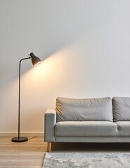 A cozy living room scene featuring a plush couch adorned with colorful throw pillows, an elegant armrest, and a stylish lamp casting warm light.