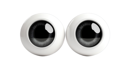 Two cartoon eyes, close together, white sclera, dark pupils