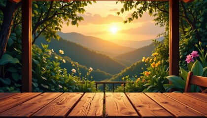 Mountain Sunset View from Wooden Deck