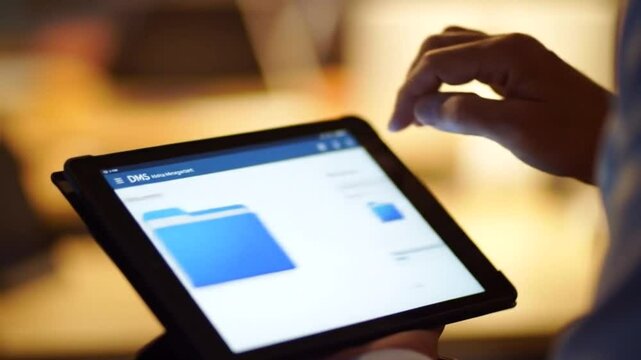 Person using tablet for document management software