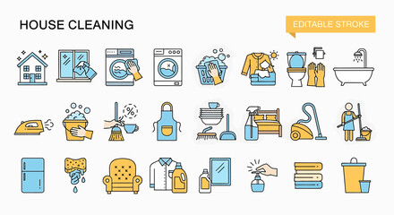 Colorful House Cleaning Icons Set