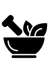 Mortar, pestle, leaves icon; herbal medicine symbol.
 Natural healing icon: mortar, pestle, and herbs.
Grinding natural ingredients, traditional medicine preparation.
 
