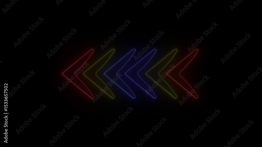 Fototapete animated neon arrow shapes pointing left on a black background with vibrant colors. directional arro