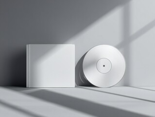 Blank CD disk and disc cover mockup on a plain background