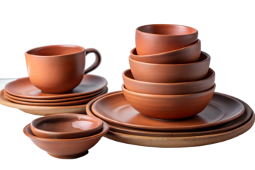 Handmade terracotta dinner set cutout