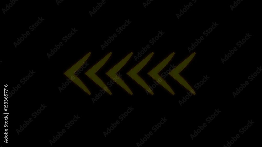 Poster animated sequence of yellow glowing arrows indicating movement on a black background. glowing left a