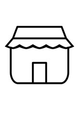 Simple outline drawing of a shop or store building.
Minimalist illustration of a small market booth or vendor stall.

