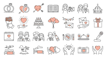 Collection of Wedding and Love-Related Line Art Icons