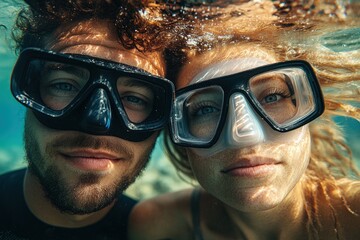 Couple underwater, snorkeling