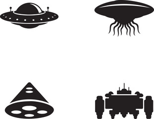 Fototapeta premium Alien spaceship silhouette set vector illustration isolated On Transparent Background