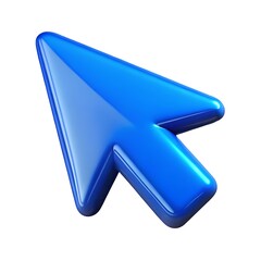 Glossy blue computer cursor arrow pointing up isolated on a clean white background