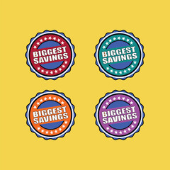 Biggest Savings Circular Badges Vector Set - Discount and Promotion Labels with Stars and Ribbons in Various Colors