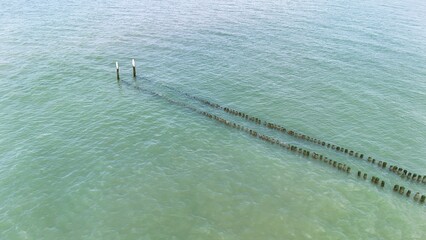 Breakwater on the North Sea photographed with a drone
