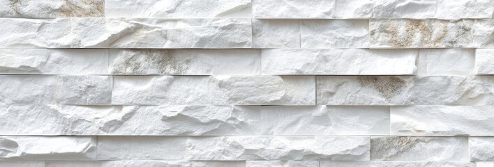 White stone veneer wall, featuring textured rectangular blocks in a stacked pattern