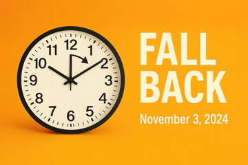 Clock with the words "fall back" isolated on transparent background.