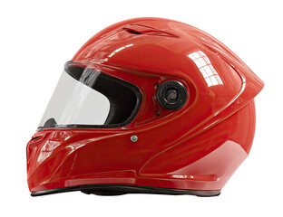 Fototapeta premium Shiny Red Motorcycle Helmet with Visor on Transparent Background