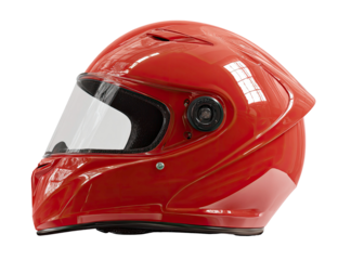 Shiny Red Motorcycle Helmet with Visor on Transparent Background