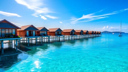 Fototapeta premium Luxury overwater bungalows tropical island resort