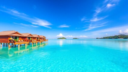 Fototapeta premium Luxury overwater bungalows tropical island getaway