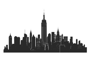 Obraz premium Silhouette skyline featuring iconic buildings, cityscape design.