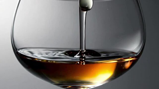 A single drop falling into a glass of cognac 