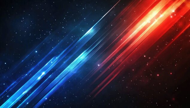 Cosmic clash of vibrant blue and red diagonal lines
