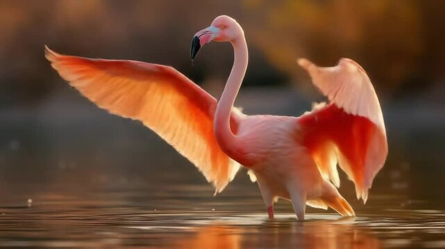 Flamingo sunrise wings water.