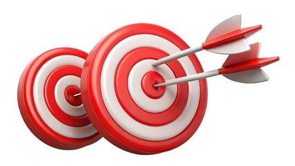 Two red target boards with darts hitting the bullseye illustrating success and achievement