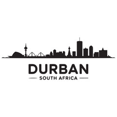 Obraz premium Durban skyline horizontal banner. Durban, South Africa. Vector template for your design. Vector black silhouette. with white background