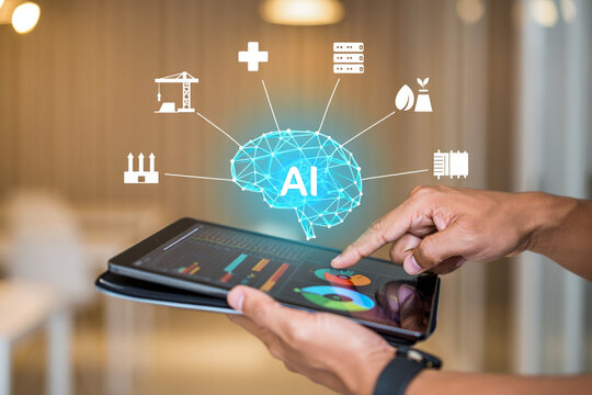 Hand holding a digital tablet displaying social network and world map interface