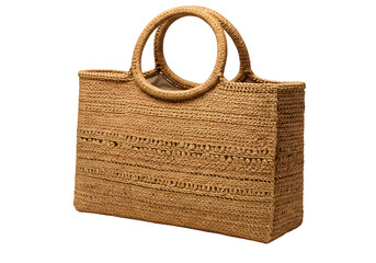 Stylish Woven Tote Bag: Summer Fashion Accessory on white background