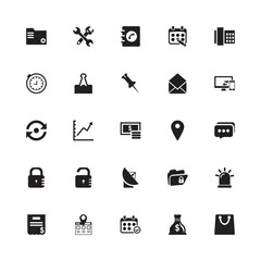 Education business and finance icon set with communication technology and media symbols in vector style