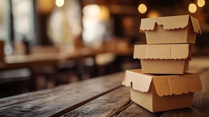 Collection of brown kraft paper food containers, including boxes with foldable lids and open trays, set against a clean white backdrop. Space for text placement.