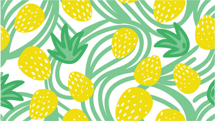 Vibrant pattern with yellow fruit shapes and green leafy accents on a white background design element