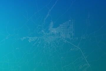 Map of the streets of Kandahar (Afghanistan) made with white lines on greenish blue gradient background. 3d render, illustration